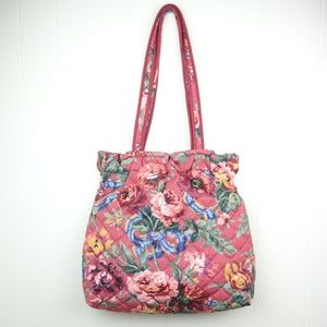 VINTAGE 70s 80s Quilted Tote Bag Large Pink Floral